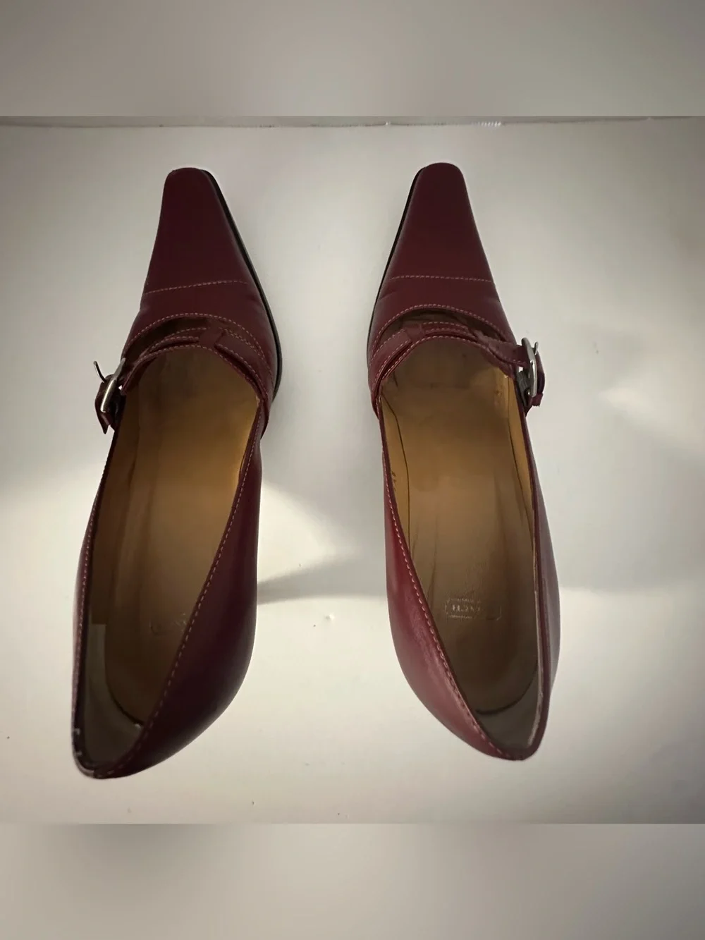 Coach Women's Burgundy Leather Buckle Pumps